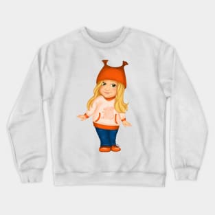 Little girl in orange hat and spring clothes. Spring print Crewneck Sweatshirt